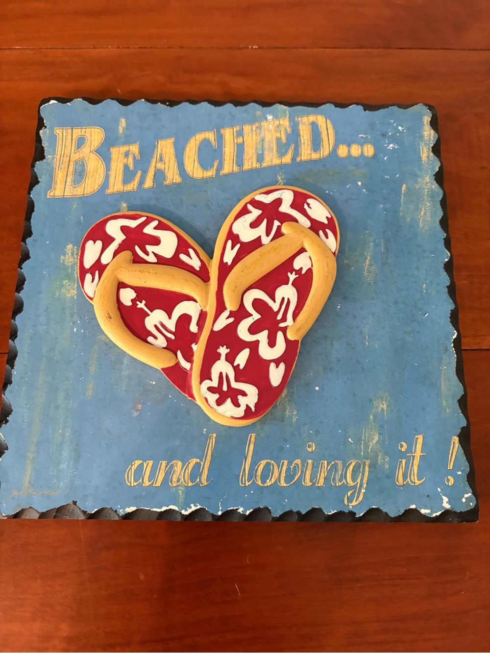 Flip Flop Beach Wall Plaque “Beached and Loving It” 8x8